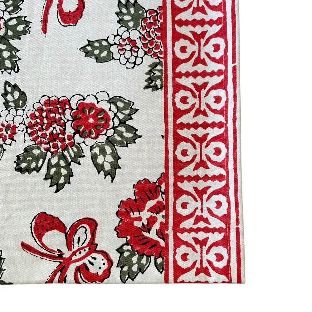 Tiramisu Block Print Cotton Table Runner 14x108 Pink & Red Floral Butterfly NEW